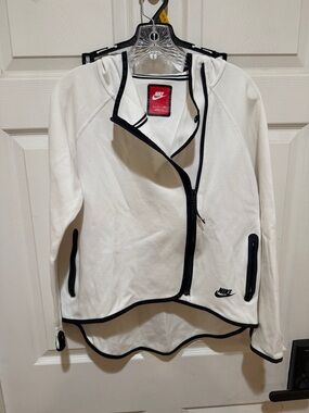 Nike White Hooded Zip Utility Jacket with Black Trim